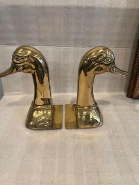 VINTAGE BRASS BOOKENDS PAIR OF GEESE 10 1/2 INCHES TALL MADE IN SPAIN